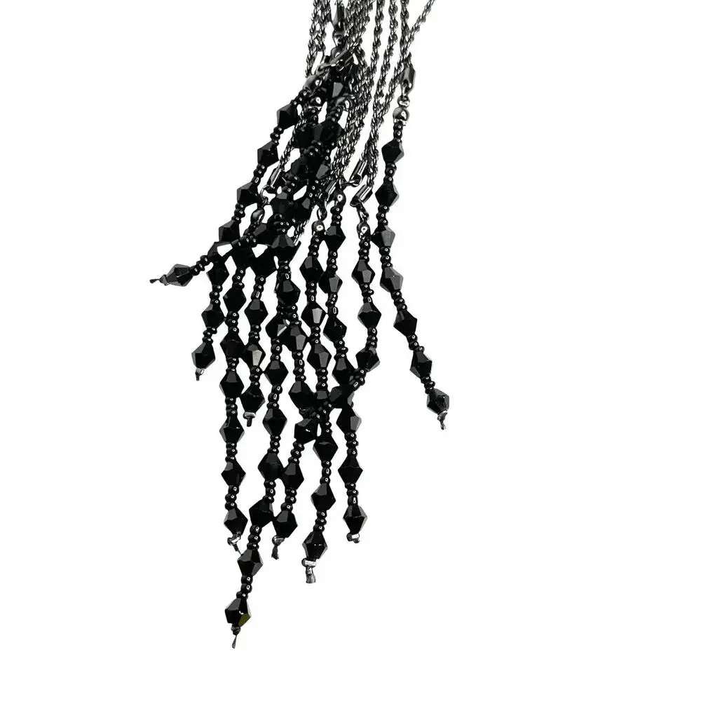 NWT WHBM Black Beaded Knotted Tassel Necklace with Adjustable Chain‎ 17-20